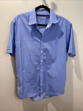 James Campbell Blue Short-Sleeve Cotton Button-Up Shirt Size L